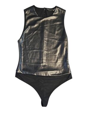 Alice + Olivia Black Faux Leather Women's Bodysuit Size Large